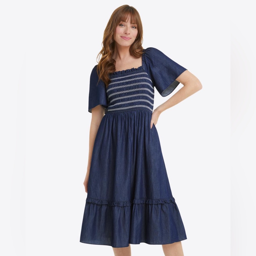 Draper James Deana Smocked Dress in Dark Wash